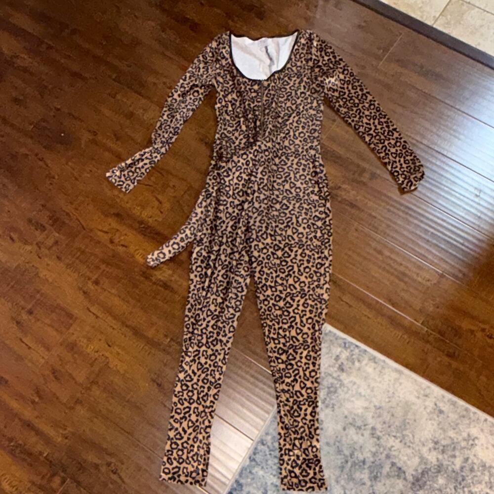 Spirit Leopard Print Zip Front Stretch Jumpsuit Halloween Costume Women’s M